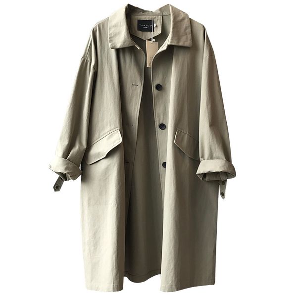 

2020 new spring clothes women solid turn-down collar single breasted ladies trench coat casual loose slim women trench l304, Tan;black