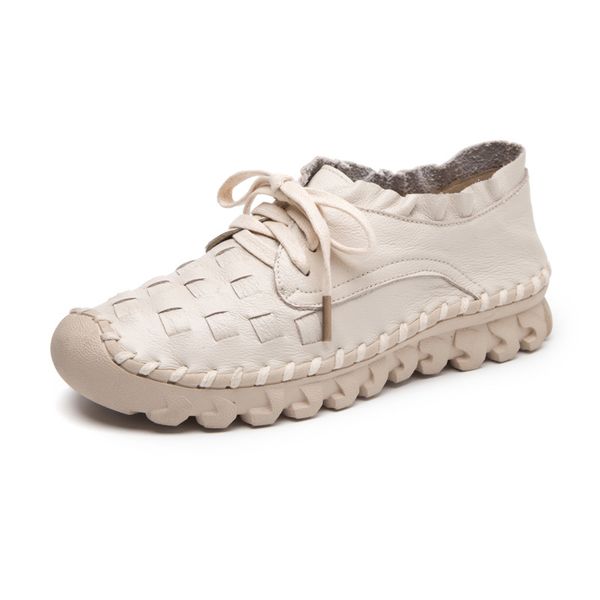 

новая кожа sewn flat женская обувь 2020 весна осень casual большой размер одиночные обувь мода европейский американский стиль белый, Black