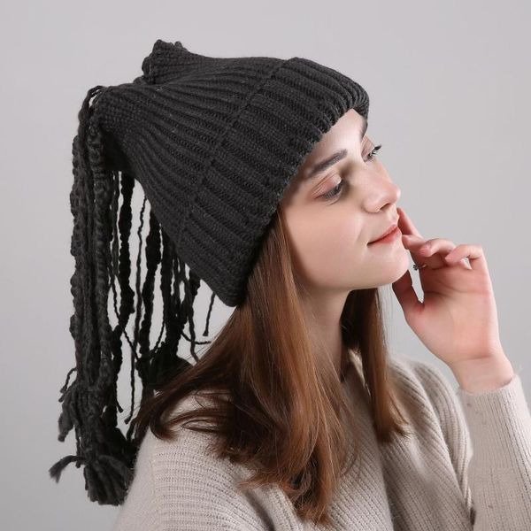 

girls tassel warm hat students winter knitted warm cap lady knitting cashmere cap knitted fabric straight stripes b-8576, Blue;gray