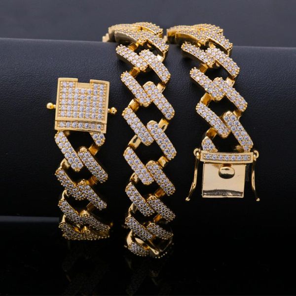 

hip hop jewelry for male 11mm cuban link bracelet and necklace micro pave cubic zircon chain bracelet all iced out charm, Black