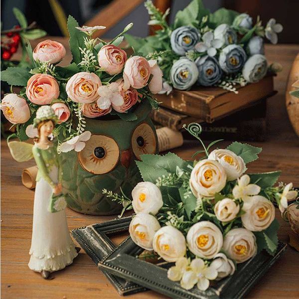 

10 heads 1 bouquet artificial peony rose flowers camellia silk fake flower wedding garland headdress sugar box corsage decor