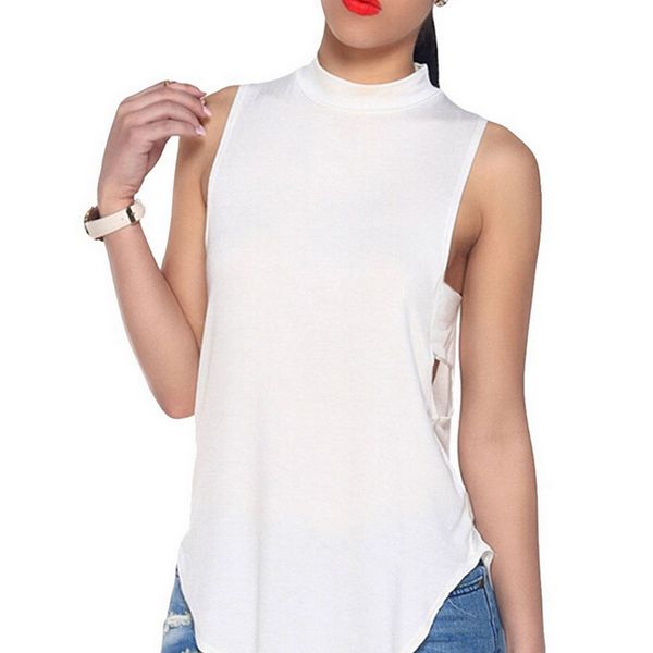 

new summer women blouse bangage solid sleeveless blusas mujer feminina roupas moda camisa femme female blouse shirt, White