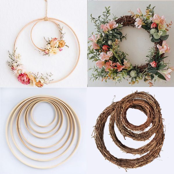 

10-40cm diy hanging wreath rattan/bamboo/metal wreath iron ring hoop door hanging craft party decorations easter wedding wreaths