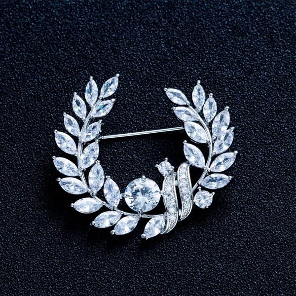 

elegant luxury olive branch brooches for women jewelry accessories zircon brooch pins, Gray