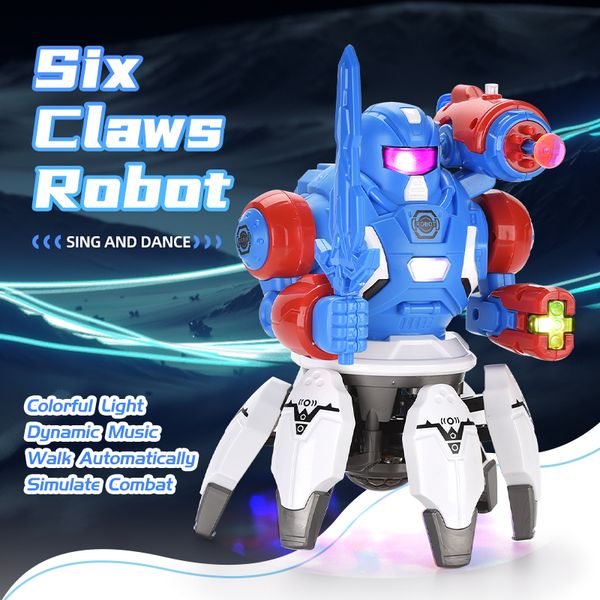 

dancing robot electronic six claws led light music simulate intelligent action figure ocssy animal educational toys boy gifts