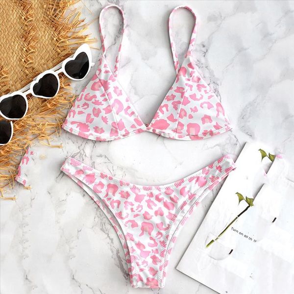 

new pink leopard 2020 bikini women swimwear female swimsuit two pieces bikini set underwire bather bathing suit swim wear, White;black