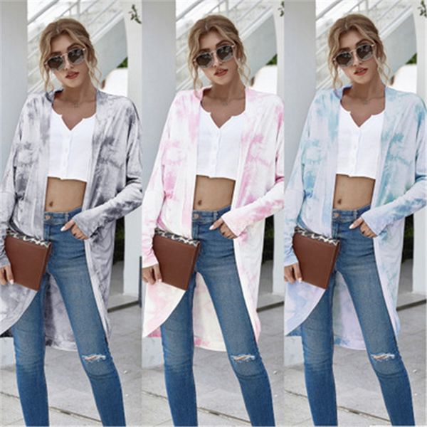 

womens tie dye coats fashion trend long sleeve cardigan women pullover jackets designer female autumn loose slim mid-length outerwear, Black;brown