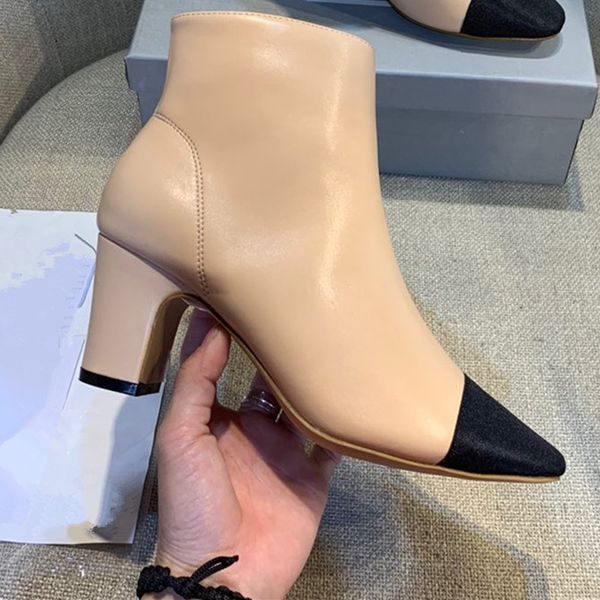 

2019 autumn and winter new high-heeled women's boots black, beige fashion color matching large size heels ankle boots boty y200723