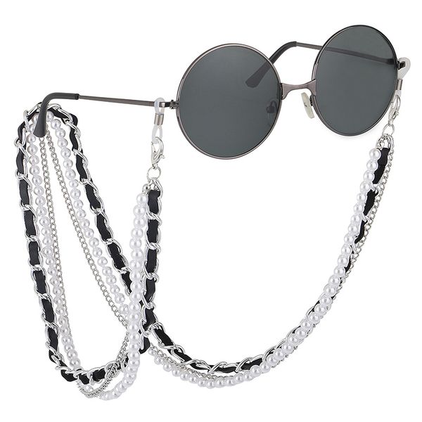 

1pcs white pearl sunglasses chain women lanyard with strap eye glasses accessories for lady, Silver