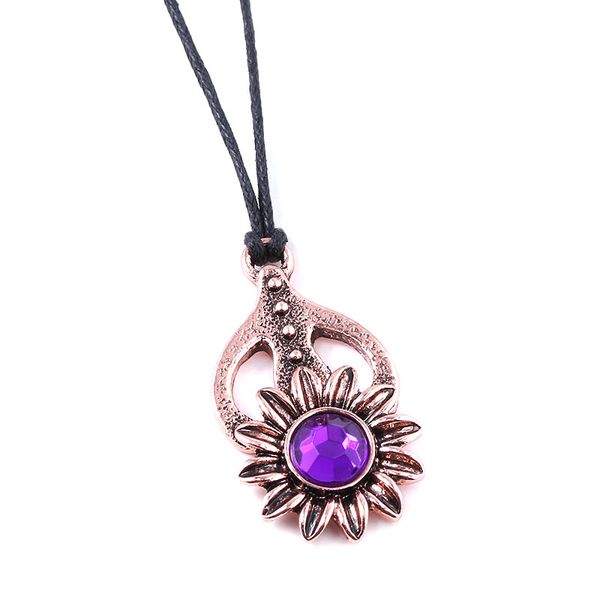

the elder scrolls necklace amulet of mara purple crystal sunflower pendant chokers adjustable rope chain cosplay jewelry, Silver