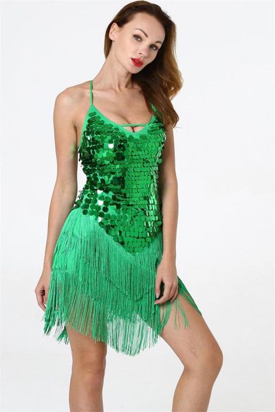 

performance costume designer dresses tassel sequins female clothing fashion backless scoop neck latin skirt apparel womens, White;black