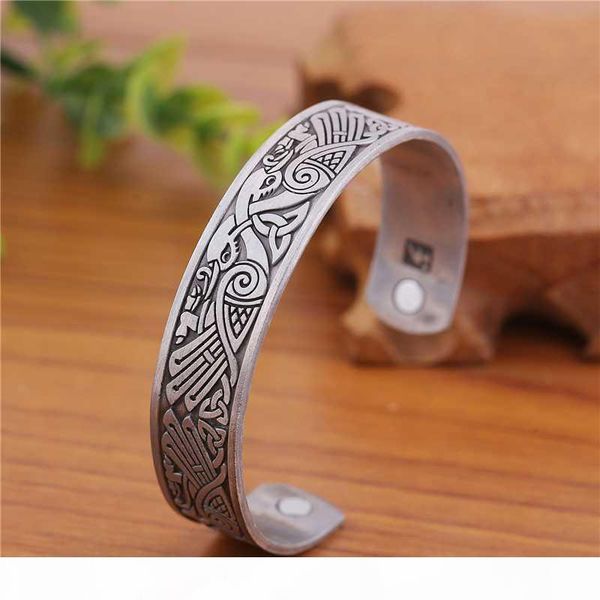 

skyrim fashion viking talisman raven irish knot birds magnetic health cuff bracelet men women amulet bracelet jewelry gift, Black