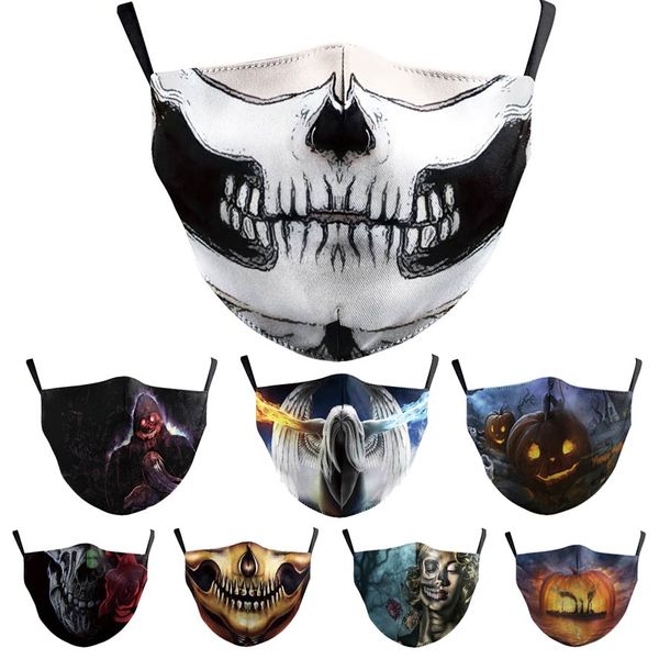 Face Mask Designer Moda Preto Anti-Haze Anti-Haze Reusável Máscaras Halloween Poliéster Tecido Lavável FaceMask em estoque