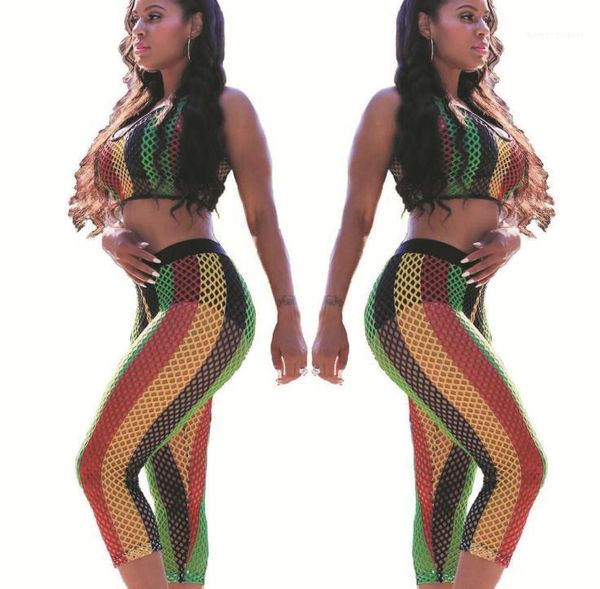 

брюки для женщин выдалбливают 2шт наборы женщина радуга полосатые sexy чистая дышащая костюмы женщины тонкий packwork blackless двухкусочный, White