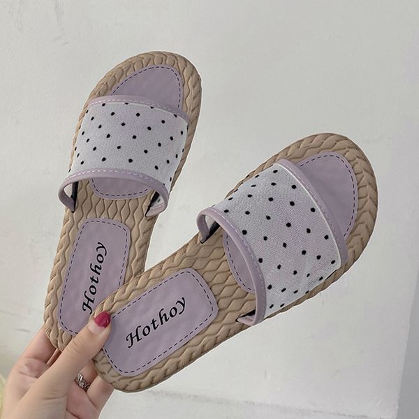 

fairy polka dot breathable mesh open toe woman slippers summer shoes women sandals net celebrity slip on flat slides 2020, Black