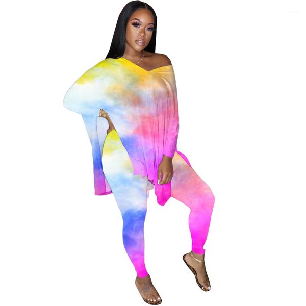 

шея tshirt карандаш брюки женские дизайнерский костюмы женщина двухкусочный outfit градиент цвета с длинным рукавом v, Gray