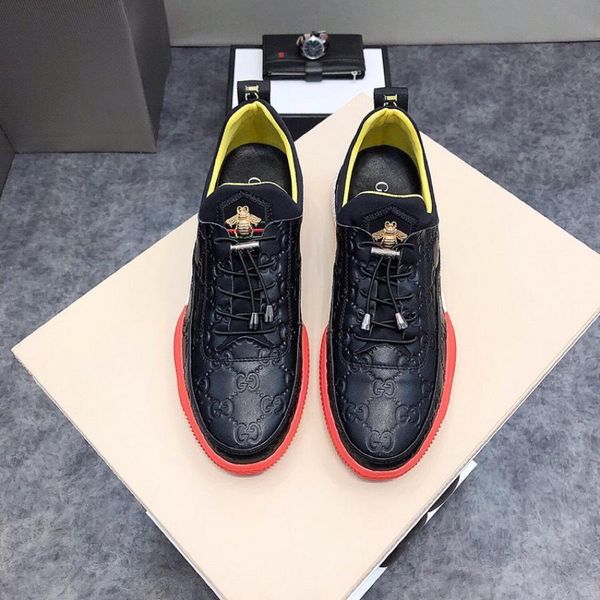 

2021 custom men 's leather letter sneakers ,comfortable breathable low -shoes ,wild single shoes ,original box packaging :38 -44, Black