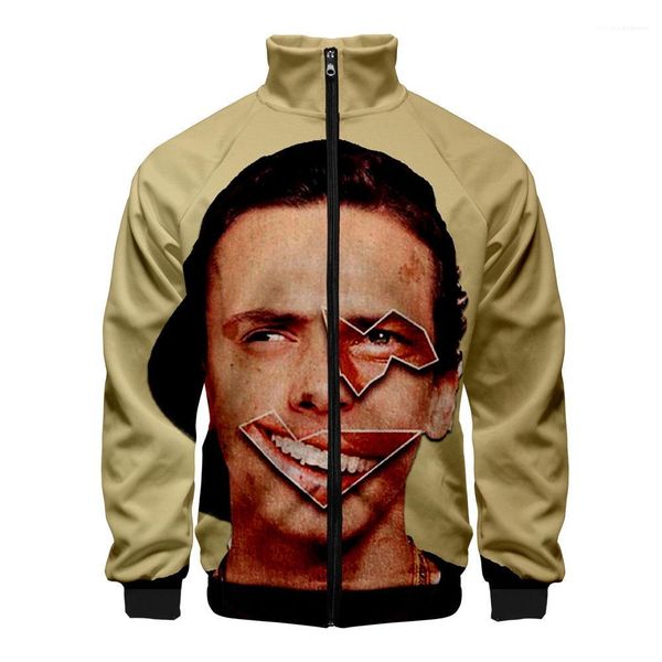 

autumn stand collar long sleeve homme coats fashion zipper fly male clothing mens 3d digital printed jacket logic, Black;brown