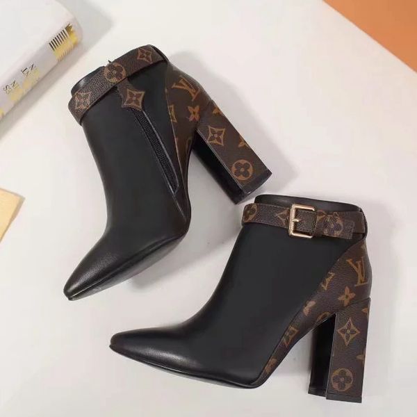 

классики сапоги модные и изысканные женщины сапог и высокие каблуки из натуральной кожи на открытом воздухе моды сапоги мартин ковбой b06 l9, Black