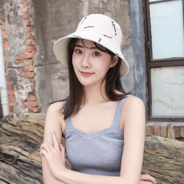 

2020 harajuku women fisherman's hat letter print bucket hat double-sided hats women basin cotton caps sun hats outdoor, Blue;gray