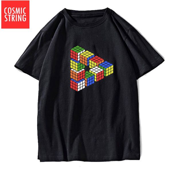 

cosmic string 100% cotton o-neck magic cube print men t shirt casual summer men tshirt loose t-shirt male men tee shirts