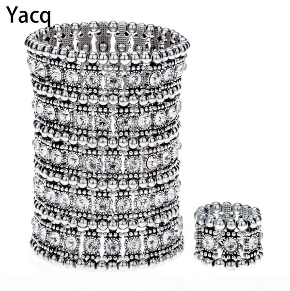 

yacq multilayer stretch cuff bracelet ring sets wedding bridal crystal jewelry women wife mom girlfriend gifts b13 dropshipping, Silver