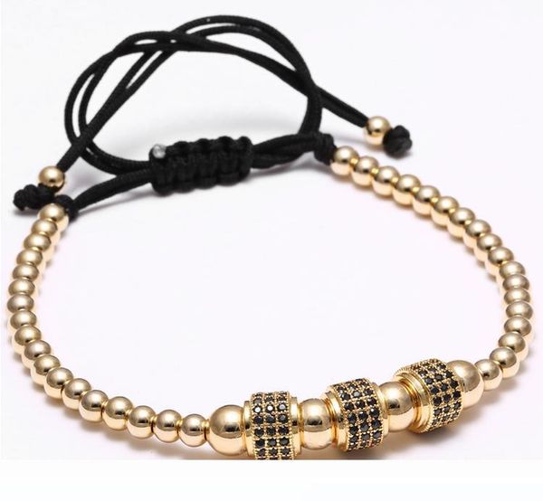 

men bracelets fashion luxury gold plated 3 round beads macrame bracelet micro inlay zircon mens & womens new style accessories, Black