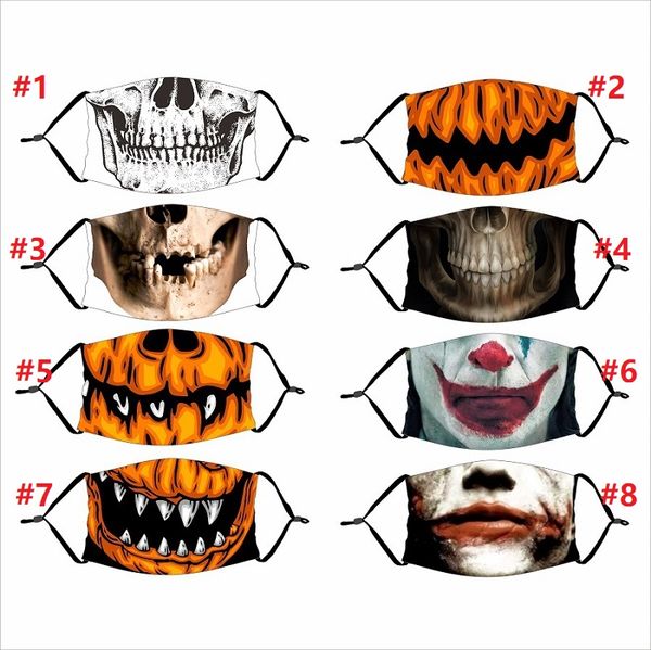 Halloween-Maske, wiederverwendbar, 3D-Malerei, Kürbis, Grimasse, Baumwolle, PM2,5-Kohlenstofffilter, waschbar, für Erwachsene und Kinder