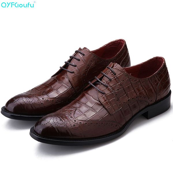 

qyfcioufu handmade genuine leather men formal brogue shoes black brown formal shoes office business wedding dress loafer