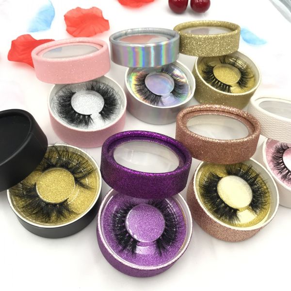 Großhandel mit Wimpernherstellung, 3D-Wimpern aus echtem Nerz, 18–22 mm Streifenwimpern mit kreisförmiger Wimpernbox, gemischte Farben, FDshine