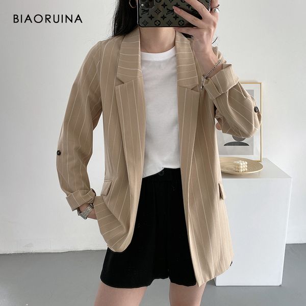 

biaoruina 4 colors women's 2020 spring new arrival elegant loose simple straight blazer coat long sleev office lady outerwear, White;black