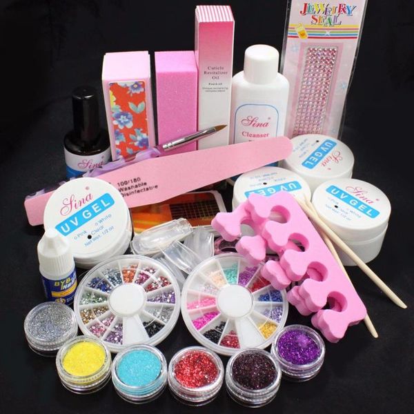 

full acrylic glitter powder glue file french nail art uv gel tips kit set f901