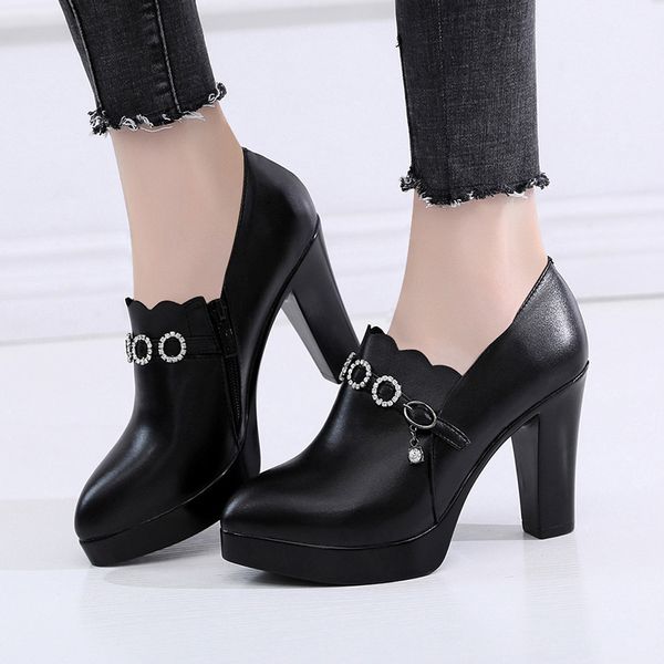 

dress shoes 2021 autumn and winter thick with super high-heeled muffin platform waterproof single deep mouth, Black