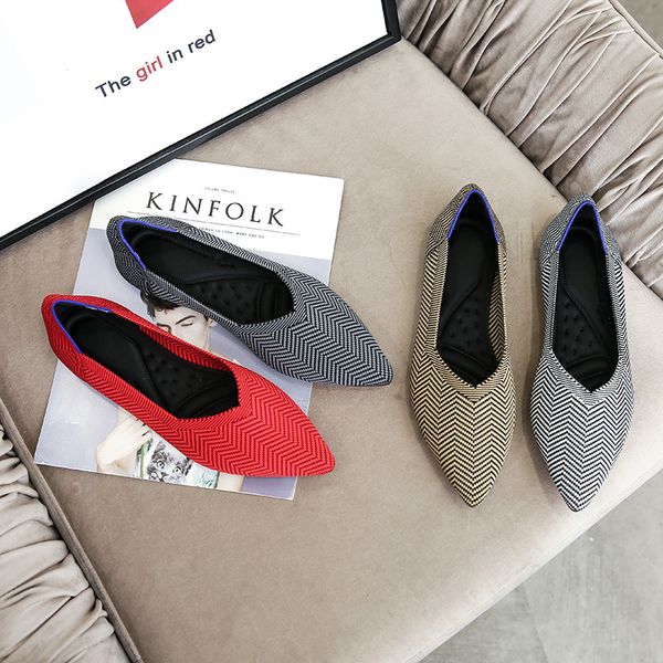 

breathable shoes knitting flats casual female sneakers soft shallow mouth pointed toe shose women tennis dress big size new pu, Black