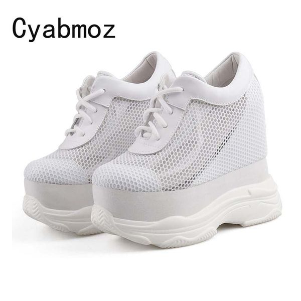 

women sneakers 2020 fashion high platform comfortable sneakers ladies wedges casual shoes for woman mesh sports dad shoes 13cm, Black