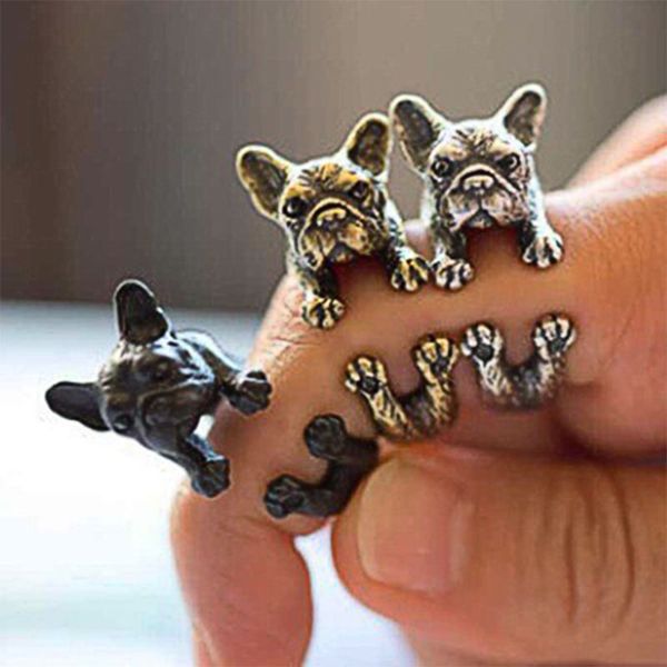 

blucome new vintage animal puppy shape cocktail rings antique gold color party fashion accessories for women girls jewelry gifts, Golden;silver