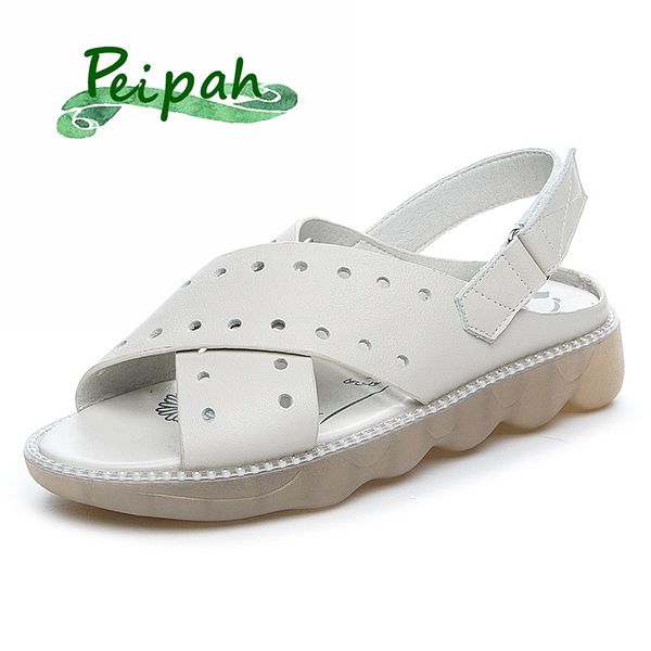 

peipah summer women's crystal platform sandals for women genuine leather hollow out shoes woman fisherman slides female footwear, Black