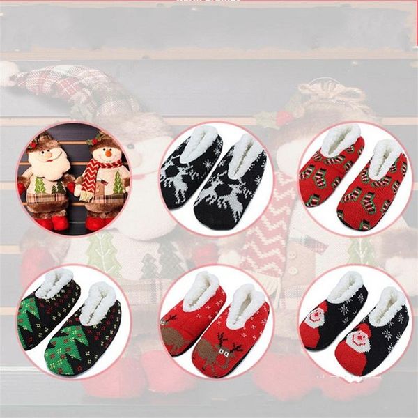 

cartoon christmas slipper socks knitted thickened plush yoga shoes santa claus deer 6 designs women winter floor sock of xmas indoor7 5jd e1