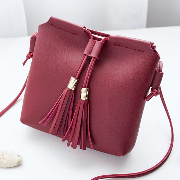 

women tassel bucket bag vintage drawstring shoulder pu leather fashion bucket shoulder wallet women drawstring crossbody bag