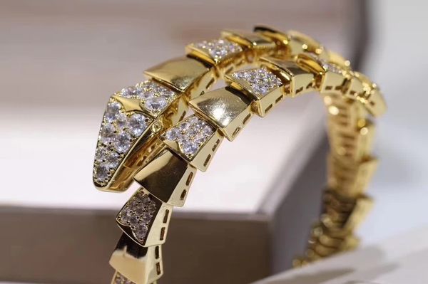 

fashion elastic snake cz diamond cuff bracelet bangle designer copper party jewelry 18k gold plated for women, White