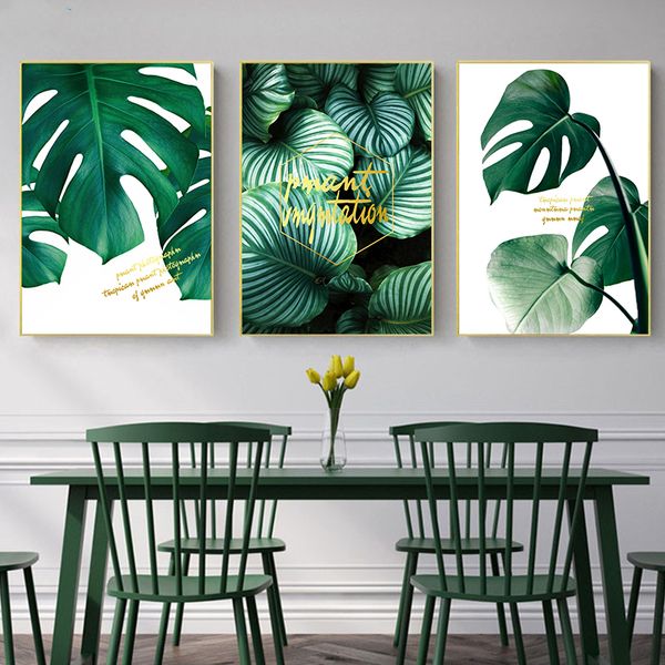 

green leaves wall art canvas painting monstera palm banana posters and prints decorative modern picture living room home decor