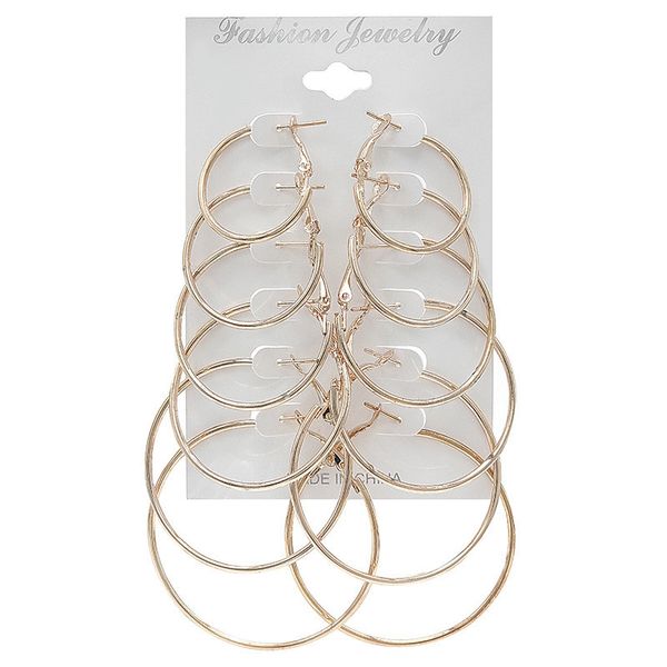 

hoop & huggie fashion jewelry earrings size circle cross border simple versatile 6 piece set of female, Golden;silver
