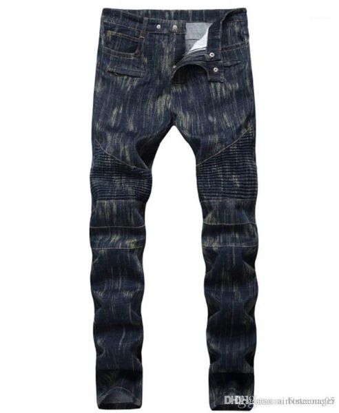 

mid waist motor fashion mens trousers male apparel straight fold skinny mens long jeans, Blue
