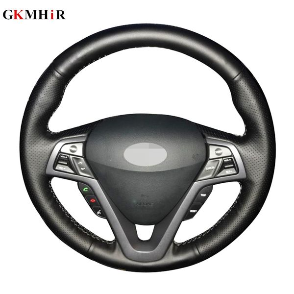 

diy hand-stitched black artificial leather car steering wheel cover for hyundai veloster 2011 2013 2012 2014 2015 2016 2017 2018