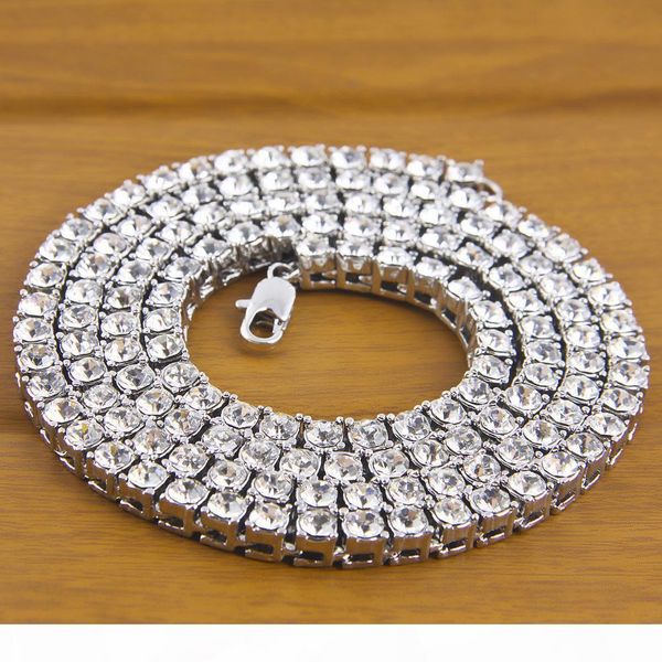 

new style hip hop men iced out tennis chain 1 row necklaces three color luxury men chain fashion jewelry, Silver