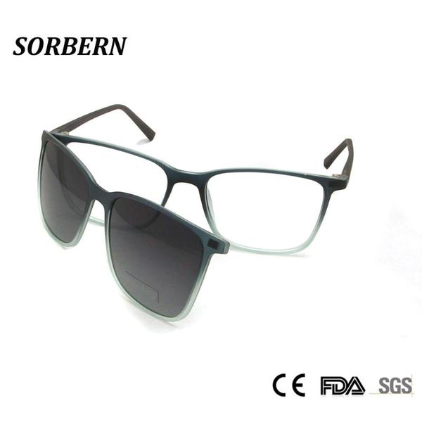 

sorbern prescription sunglasses magnetic clip on women men fashion polarized eyeglasses square nerd style ultralight tr90 frame, White;black