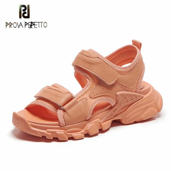 

prova perfetto thick bottom women shoes leather round toe sandals magic paste rome shoes soft sports women sandals, Black