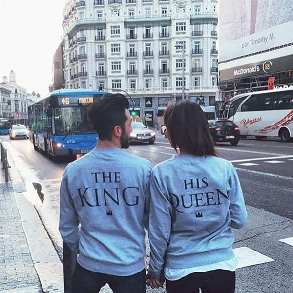 

lovers women men letter print king queen casual couple 2020 fashion european street style graphic tees wy2703, Black