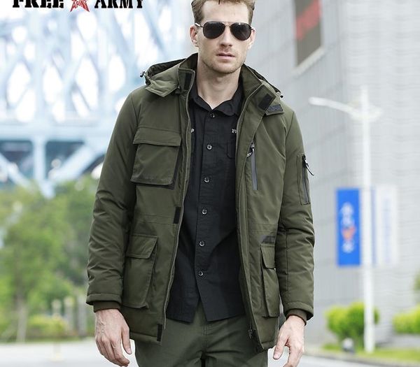 

army winter parkas jacket down coats men clothes rib sleeve outdoor clothing windproof warm parkas, Black