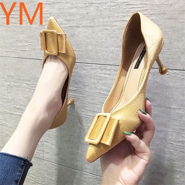 

women pumps high heels lady bridal shoes gladiator summer pointed toe casual thin buckle metal button wedding 2020, Black
